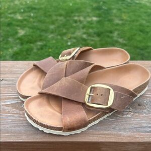 Birkenstock Siena Big Buckle Sandals Cognac Oiled Leather Size 37